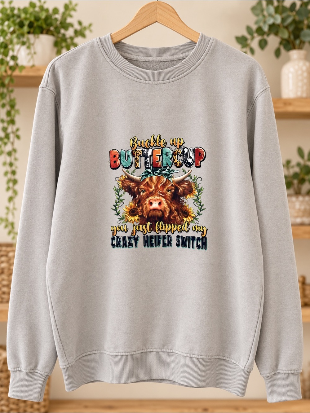 Goodfellow & Co Light Gray 'Buckle Up Buttercup' Graphic Crewneck